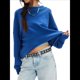 thumbnail image 3 of Sudadera Corta de Larga con Cuello Redondo para Mujer, Lindas y Holgadas. Azul Real L, 3 of 9