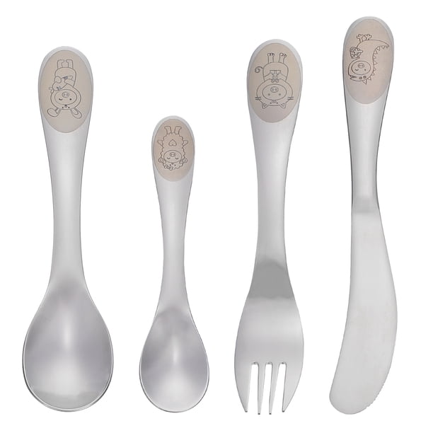 1Set Kids CUALLERY SPOON Niños Spoon Cuchara de acero inoxidable Kit de cubiertos de acero inoxidable