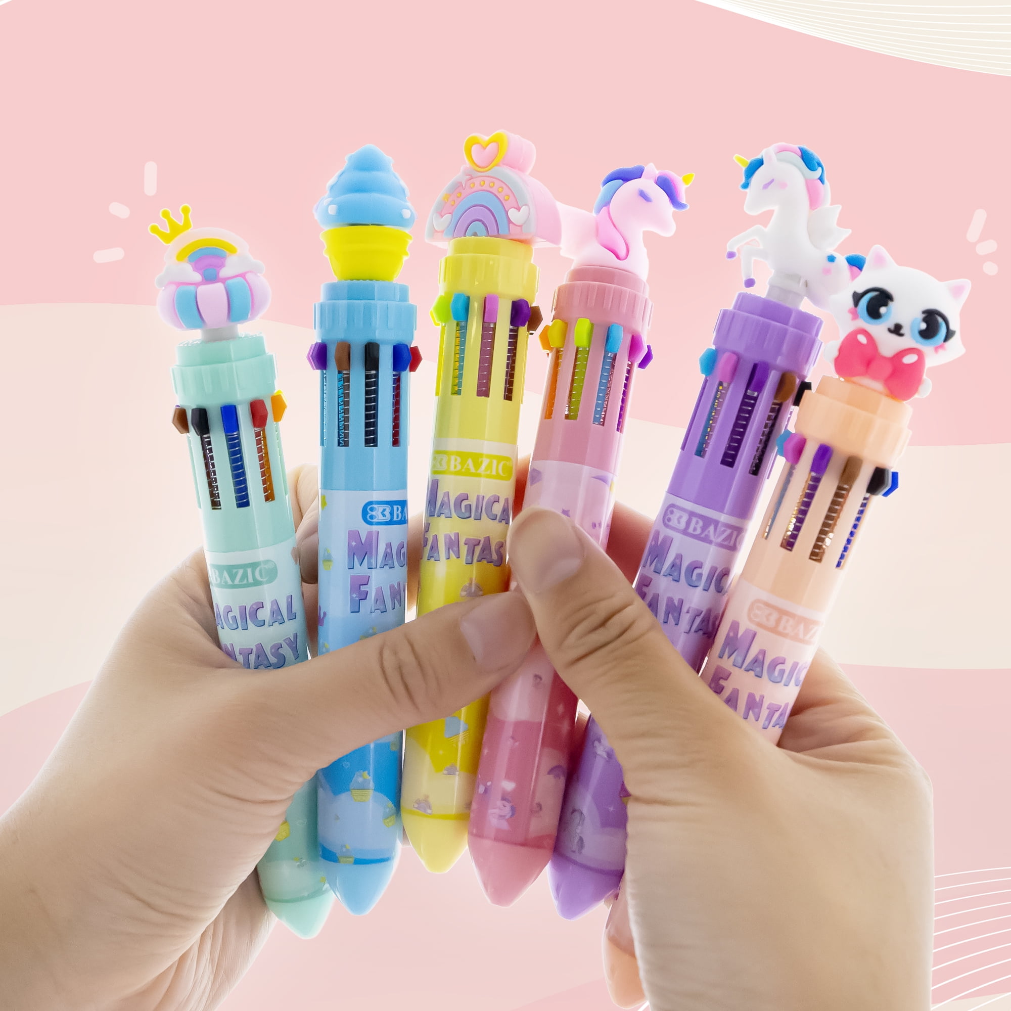 BAZIC 10-Color Ballpoint Pen, 1.0mm Bold Point, Magical Fantasy Series, Retractable Multicolor Pen, 24-Packs
