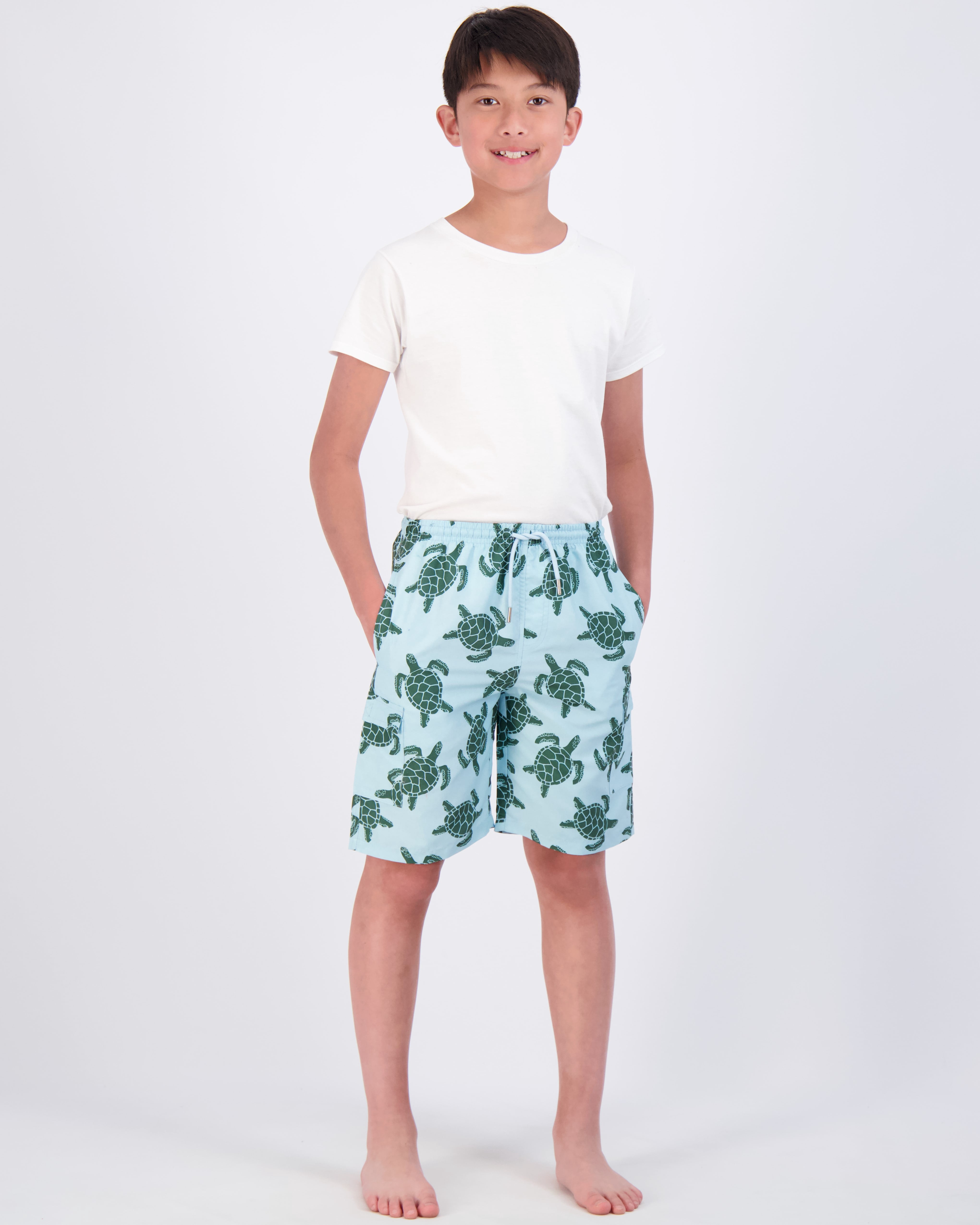 Real Essentials 3 Pack: Boy's Swim Trunks with Cargo Pockets & Mesh Lining - UPF 50+