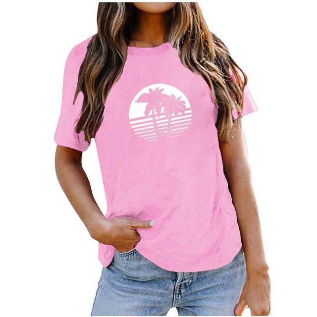 Camiseta suelta con estampado elegante para mujer Blusa de manga corta con cuello redondo Tops casuales OAVQHLG3B Store lin121212