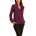 thumbnail image 4 of INSPIRE CHIC Women's Elegant V Neck Long Sleeves Button Down Shirt XL Purplish Red, 4 of 6