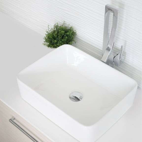 Stylish 18.75"W x 14.5"D White Porcelain Rectangular Vessel Sink P-223W