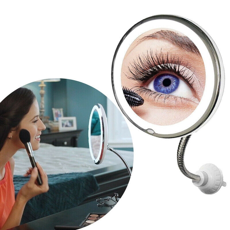 Flexible Gooseneck Led Lighted 10x, Magnifying Makeup Mirror With Suction Cups