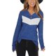 thumbnail image 1 of Camisa informal suave para mujer para usar en invierno - Azul, talla S Top de manga larga con cuello en V y bloques de color, 1 of 6