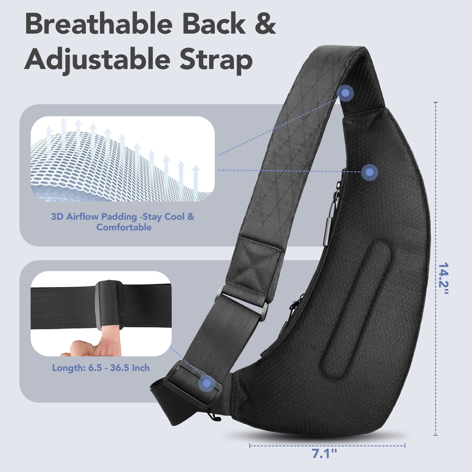 HEROIC KNIGHT Sling Bag for Men Women, Waterproof & Lightweight Crossbody Bag with Multiple Pockets for Casual Travel Sport Hiking, Black