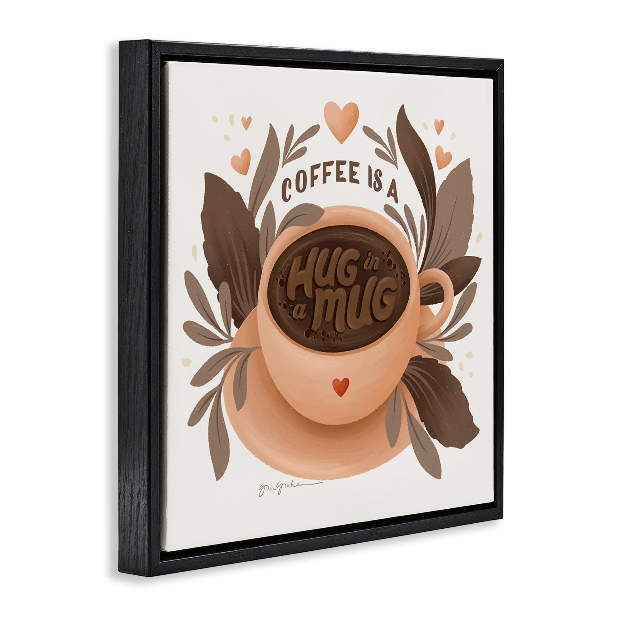 Stupell Industries Coffee Is Hug in Mug Food & Beverage Painting Black Floater Framed Canvas Art Print Wall Art, 25 x 25