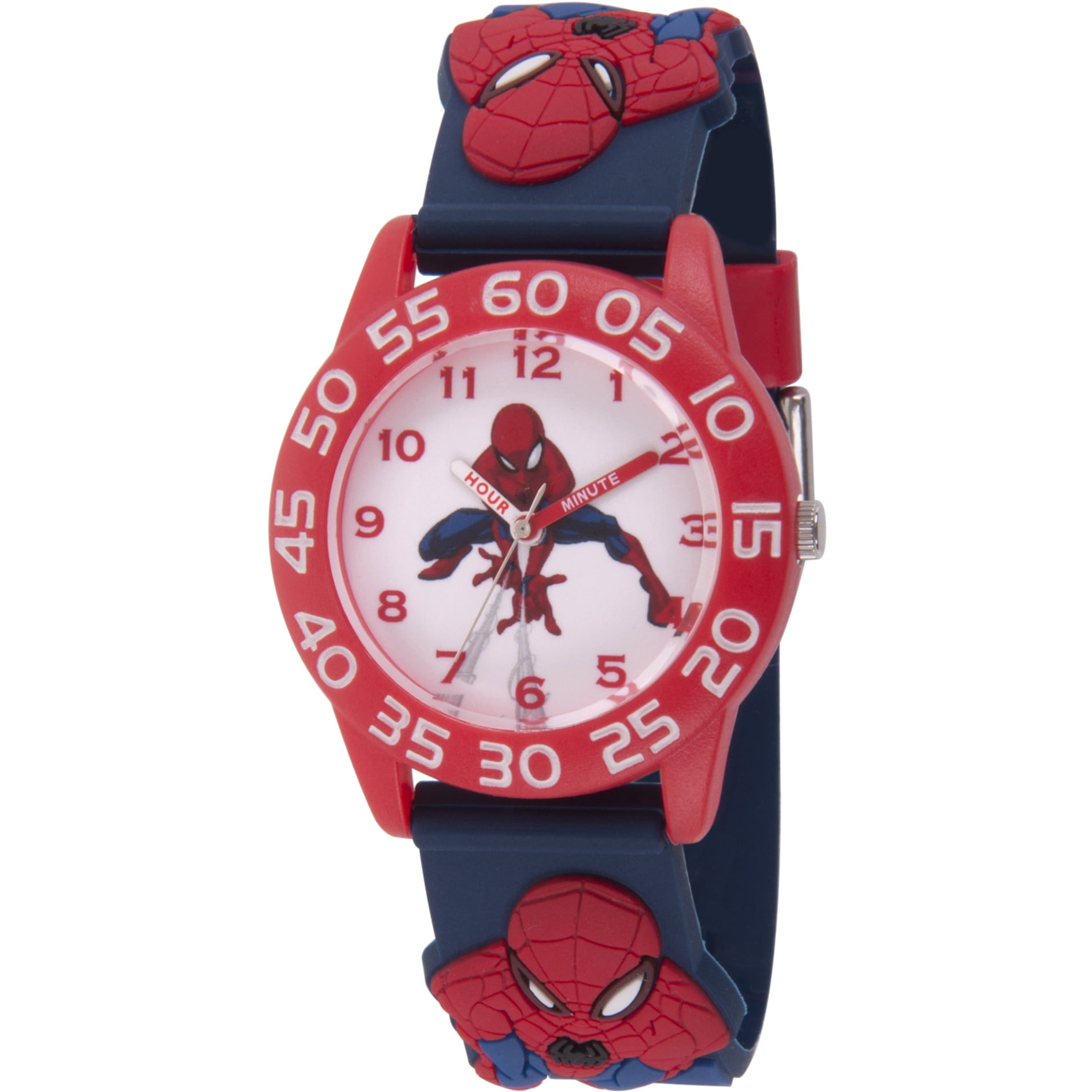 Spider-Man Boys' Red Plastic Time Teacher Watch, Spider-Man 3D Strap