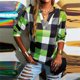 thumbnail image 1 of Camisa de algodón con cuello en V para mujer, jersey de manga larga con estampado a cuadros, informal, holgado, a la moda, para oficina, primavera y otoño, 2021, 1 of 5