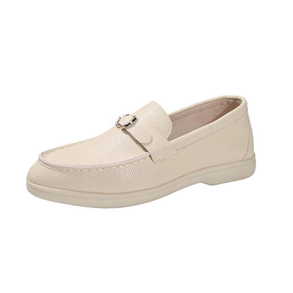 Womens White Loafers Slip On Comfortable Casual Flats with Metallic Ring, Lightweight Cream Driving Shoes for Walking, Work & Casual Outfits,Size 9.5