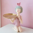 thumbnail image 4 of Figura de niña artesanal de resina, estatua de pie, escultura, estantería, escritorio, divertida con bandeja rosa, 4 of 8