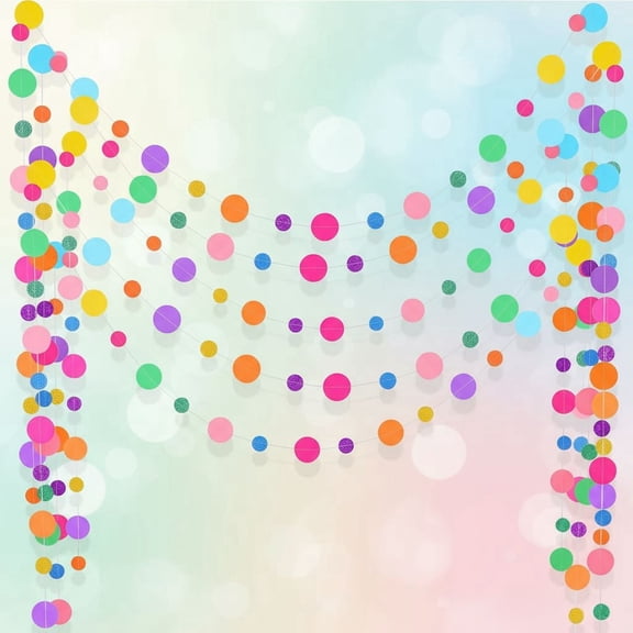 5 Pieces 13.1 Ft Rainbow Colorful Dot Paper Garlands – Glitter Accents & Easy Assembly, Vibrant Hanging Streamers for Birthday, Christmas, Halloween, Classroom & Trunk or Treat Decor