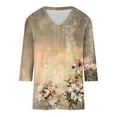 thumbnail image 6 of CYMMPU Tunic Tops 3/4 Sleeve Fall Trendy Shirts V Neck Blouses for Women Dressy Casual Spring Tops Loose Fit Flower Pattern Business Elegant Work Tops T-Shirts Khaki S, 6 of 7