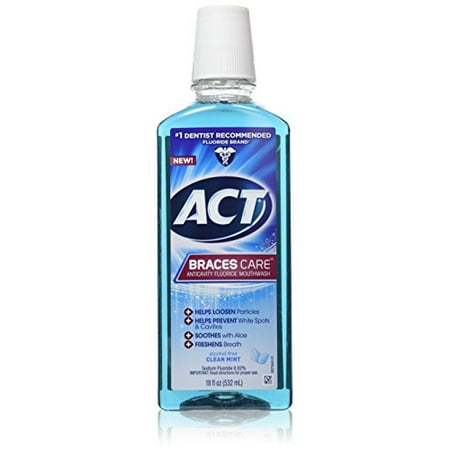 2 Pk ACT Braces Care Anticavity Fluoride Mouthwash w/ Xylitol Clean Mint 18oz