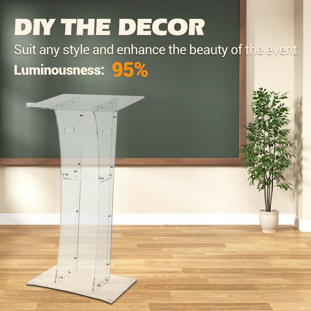 Kojooin Clear Acrylic Podium, Floor-Standing Lectern with Wide Top for Church, Classroom, Speech or Conference Use