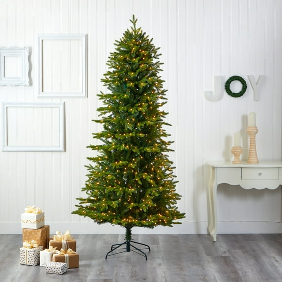 Nearly Natural 8' Green Fir Artificial Christmas Tree Prelit 650 Clear LED Lights