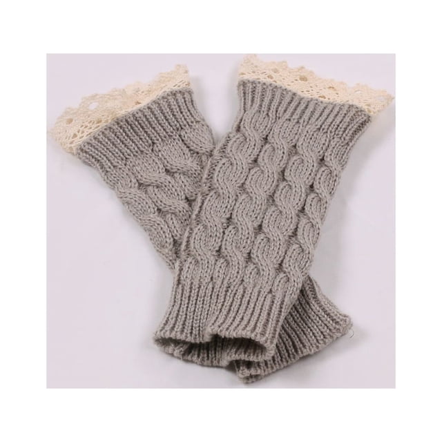 Guantes de lana con hermosos puños de encaje y mangas de encaje para mujer, guantes de punto cálidos de medio dedo para invierno