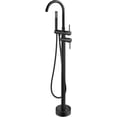thumbnail image 2 of Floor Mount Bathtub Faucet Flow Freestanding Tub Filler Standing Shower Faucets with Swivel Gooseneck Spout and Cylinder Handheld Spray, Brushed Gold, 2 of 5