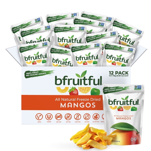 bfruitful Freeze-Dried Mangos, 12-Count Bags, Gluten Free Dried Fruits