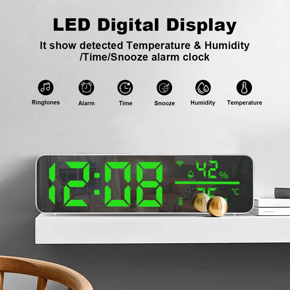 WiFi Digital Clock with Temperature and Humidity Sensor APP Smart Alarm Clock LED Time Display Real-time Monitoring Temp Humidity for Living Room Office Bedroom Decor Indoor Thermometer
