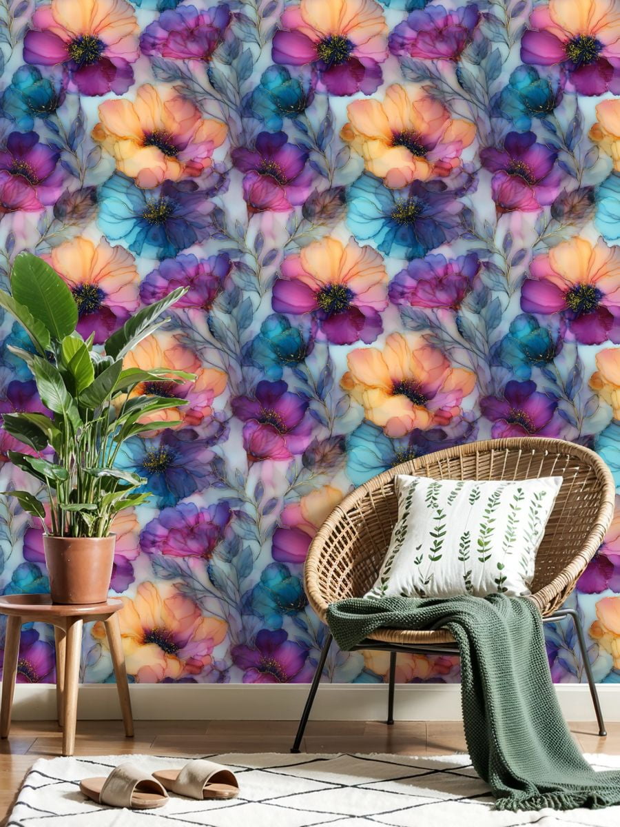 Peel and Stick Wallpaper 23.6in x 9.8ft Colorful Abstract Floral Watercolor Ink Effect Vibrant Petals Contact Paper Vinyl Self-Adhesive Removable Wall Paper for Bedroom Cabinet Renter Friendly