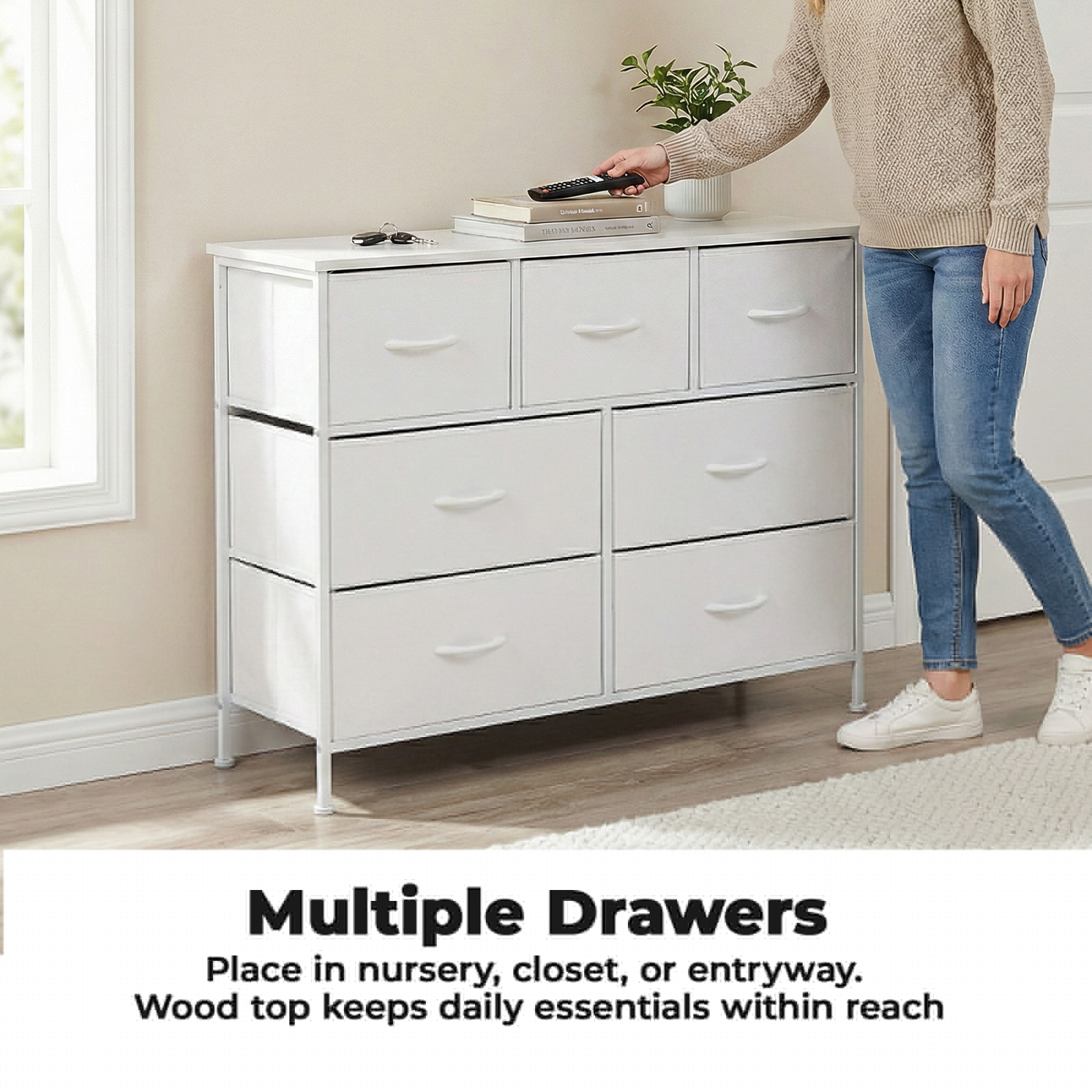 Alvantor Tall Dresser Fabric Storage Tower ,Wooden Top for Kid Room, Closet, Entryway, Nursery