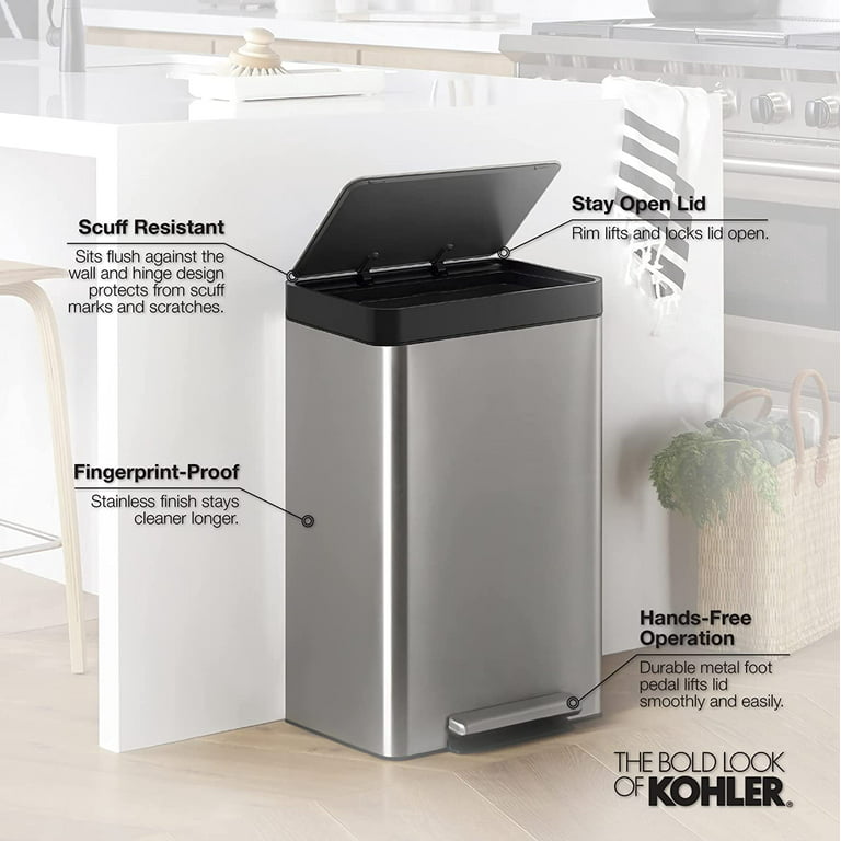 Kohler 2.5 gal. Slim Stainless Steel Wastebasket