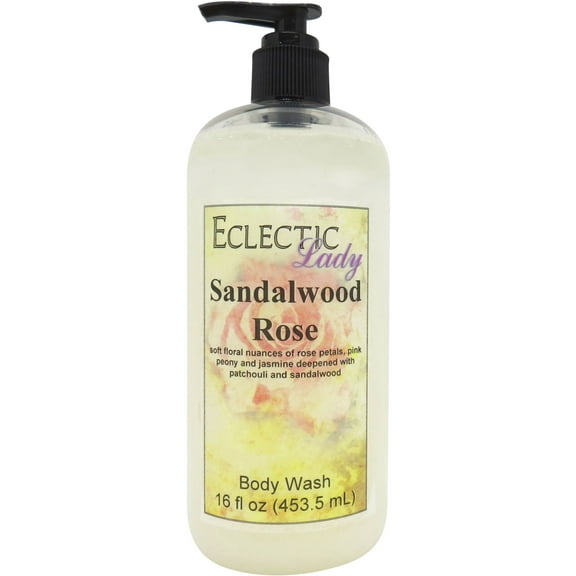 Sandalwood Rose Body Wash by Eclectic Lady, Liquid Shower Gel for Women and Men, 16 Ounces