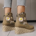 thumbnail image 4 of NECHOLOGY Botas Mujer Zapatos Botines mujer Zapatos sólidos con punta redonda para mujer, cuña corta, tacón inclinado, talla grande, botas con cremallera occidental vintage, botines (Khaki, 7), 4 of 7