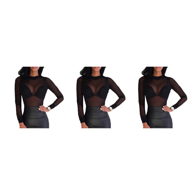 Camiseta básica Minnieouse para mujer manga larga transparente negra S CBP196690