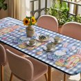 thumbnail image 3 of Bunny Gnomes Easter Table Cloths for 8 Foot Rectangle Tables, Eggs Blue Checkered Farmhouse Patio Waterproof Elastic Fitted Tablecloths, Washable Rectangular Table Cover for Camping, 3 of 8