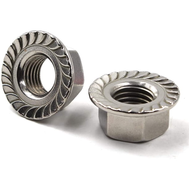 Tuercas de seguridad con brida hexagonal de acero inoxidable M14 304 (paquete de 10)