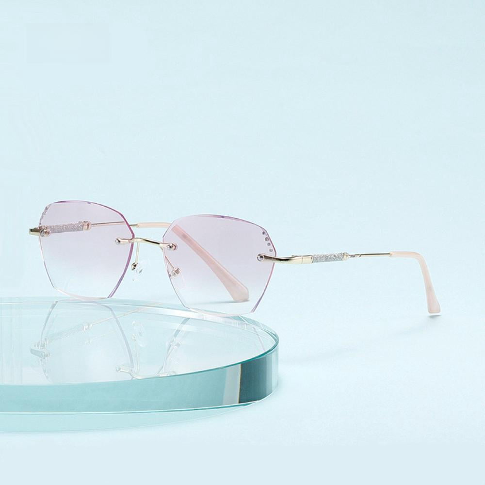 2 Pairs of New Rimless Diamond Trimming Gold Anti-Blue Light Reading Glasses Fashion Metal Gradient Pink Sunglasses Readers +1.00
