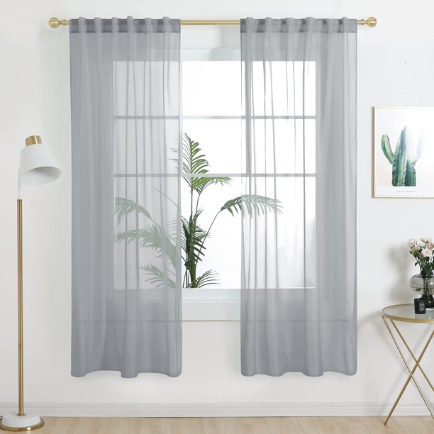 Cortinas Deconovo grises tul, trasera y bolsillo, habitación infantil, 132x182 cm, 2 paneles