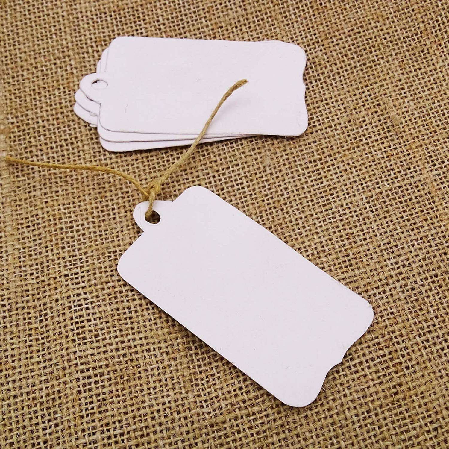 500 PCS White Card Paper Rectangular Shape Tags Bonbonniere Wedding Favor Hang Tag with Free Natural Jute Twine