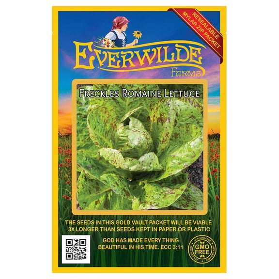 Everwilde Farms - 1000 Freckles Romaine Lettuce Seeds - Gold Vault Jumbo Bulk Seed Packet