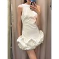 thumbnail image 6 of Women Ruffle Bubble for Mini Dress Sleeveless Ruched Hem Bodycon Dresses Tank Short Dress White L, 6 of 10