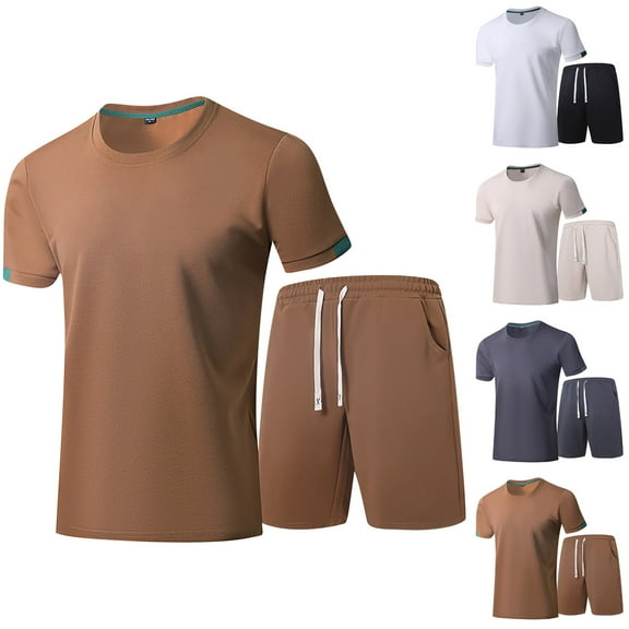 YHAJDS Summer Men Sets 2 Piece Outfits Mens Outfits Crew Neck Short Sleeve and Shorts Casual Sports 2 Piece Tracksuit