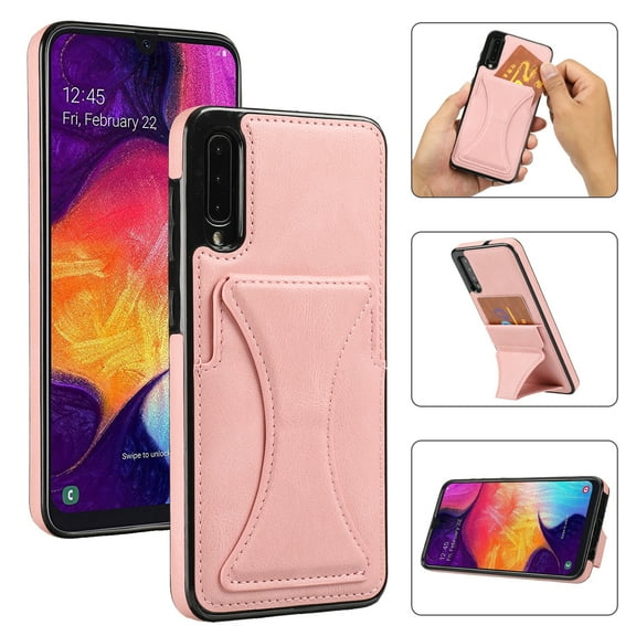 TOP SHE Case for Samsung Galaxy A50s (A507), Galaxy A50s Phone Case (6.4 Inch) - Synthetic Leather Protective Case with Card Slot / Kickstand, Slim Fit Lightweight Simple Fashion Cover (Rosegold)
