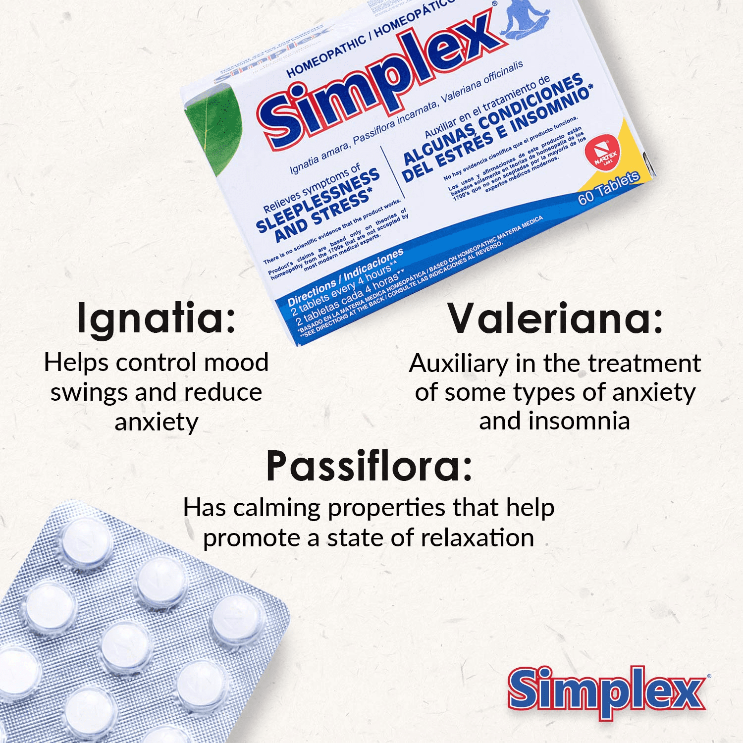 Simplex Homeopathic Treatment Tablets, Relieves Symptoms of Insomnia, 60 Count