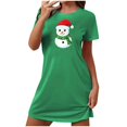 thumbnail image 4 of Sakmal Green Women Moomoo Nightgowns Lightweight Oversized Comfy Christmas Nightshirt Crew Neck Short Short Sleeve Snowmen Print Nightgowns S-2XL, 4 of 5