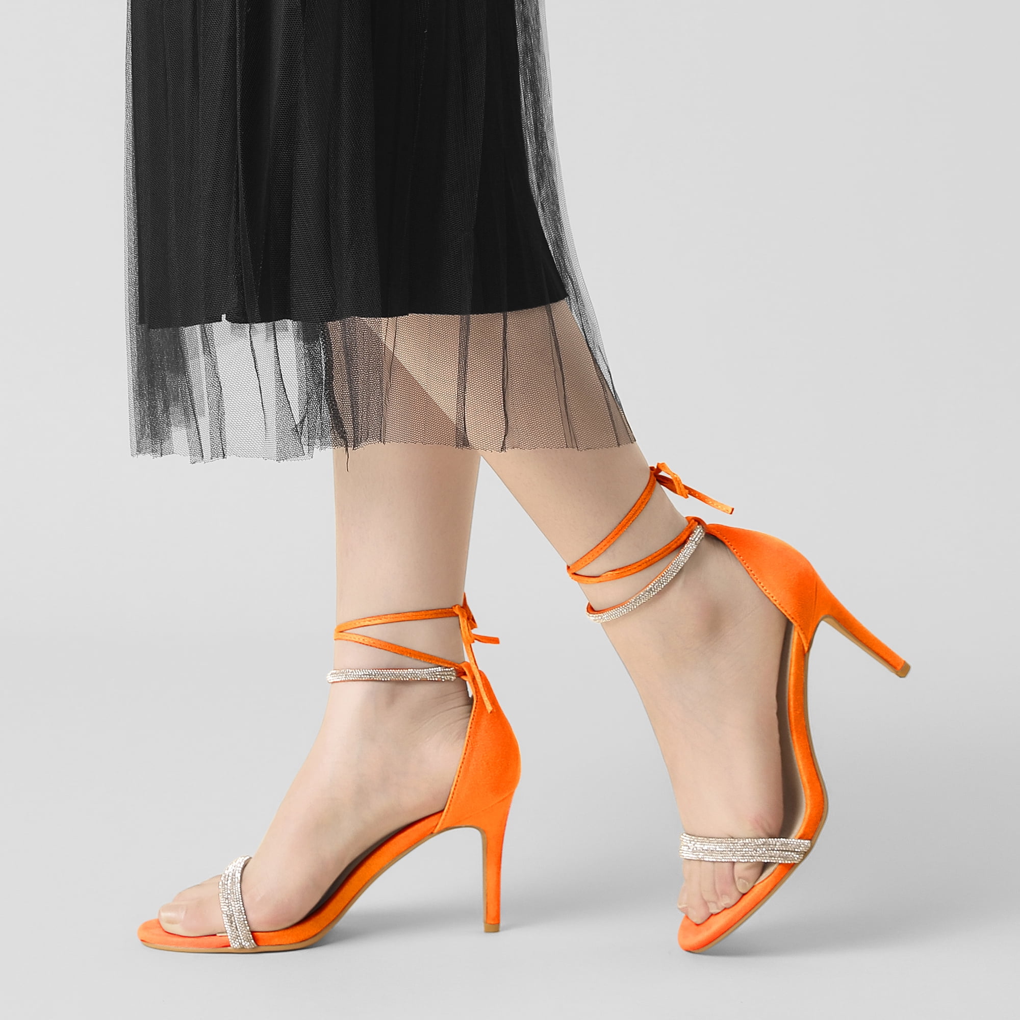 DARING DIVA Women's Ankle-Tie Stiletto Heels Sandals Fluorescent Orange 6
