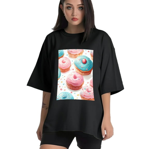 Plus Size Shirt for Women Black Tops for Women Short Sleeves Shirt for Women Donuts And Muffins3 T Shirt Crewneck Shirt for Women XS