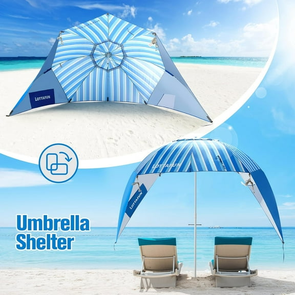 Beach Shelter Umbrella Premiere UPF 50  Umbrella Shelter for Sun and Rain Protection for Adult (10-Foot, Blue Stripe)