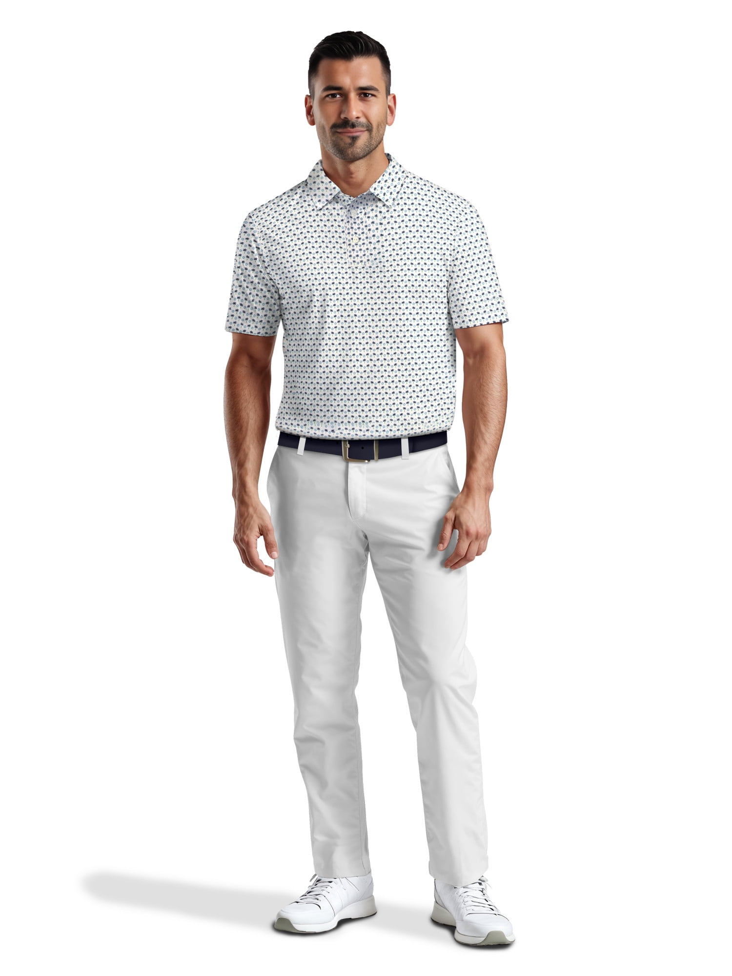 Ben Hogan Men's & Big Men's Performance Palm Tree Golf Ball Short Sleeve Polo Shirt, Sizes S-5XL