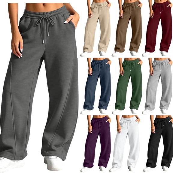 Hilenly Barrel Sweatpants Womens Wide Leg Baggy Pants Drawstring High Waisted Sweat Pants with Pockets