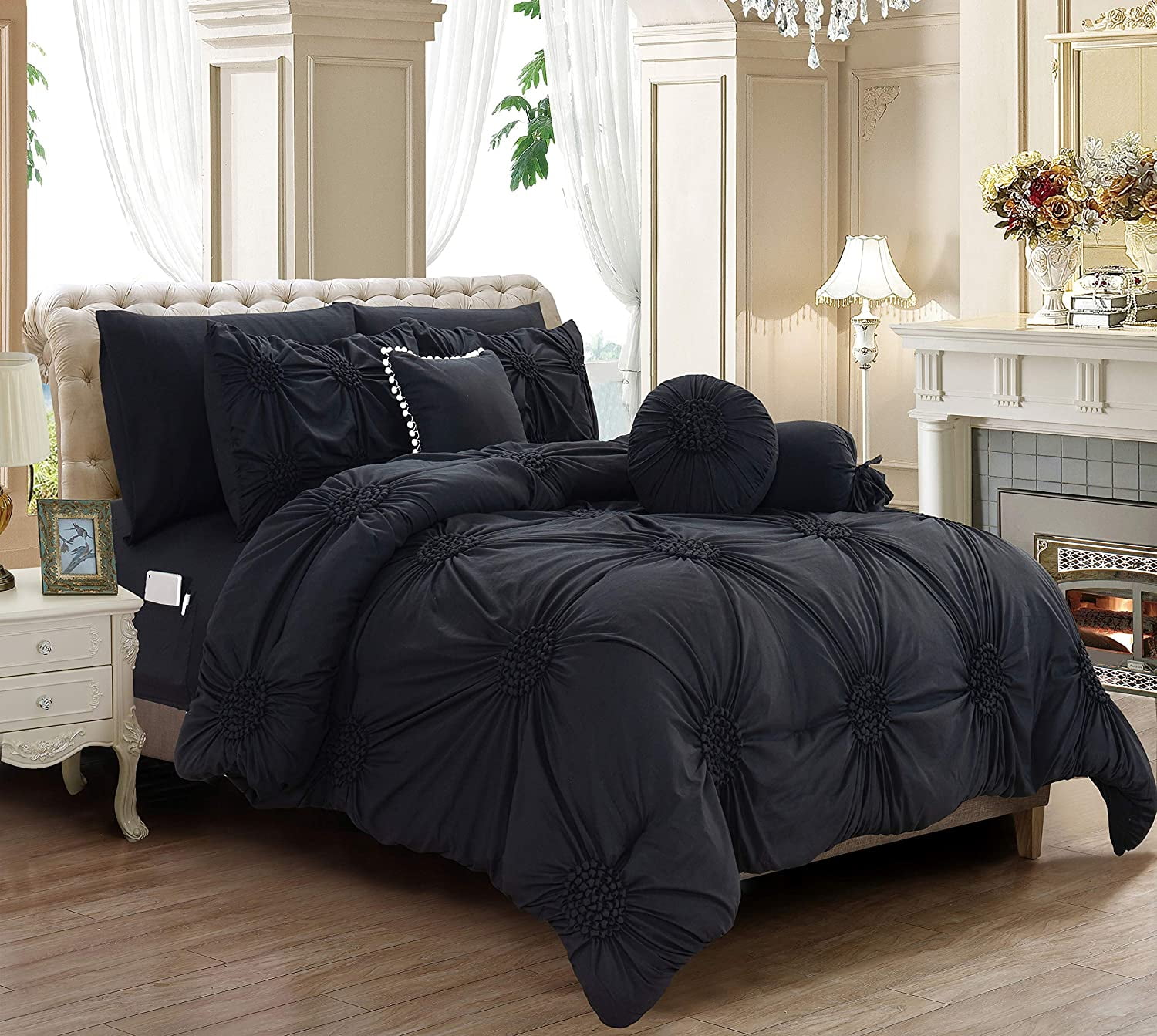 Elegant Comfort Hi-Loft Luxury 10-Piece Comforter Set Sunflower Design with Storage Pockets for King