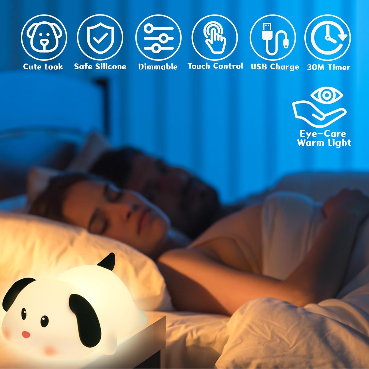 Night Light for Kids, Cute Silicone Puppy Squishy Night Light, 3 Levels Dimmable LED Dog Lamp with Timer, Rechargeable Baby Nursery Light, Unique Gifts for Boys Girls