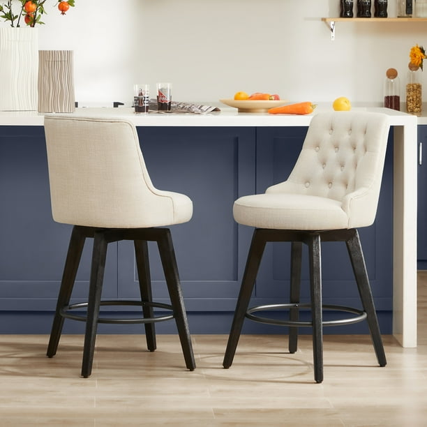 CHITA 26 inch Swivel Upholstered Counter Height Bar Stools with Tufted Back Set of 2, Fabric in