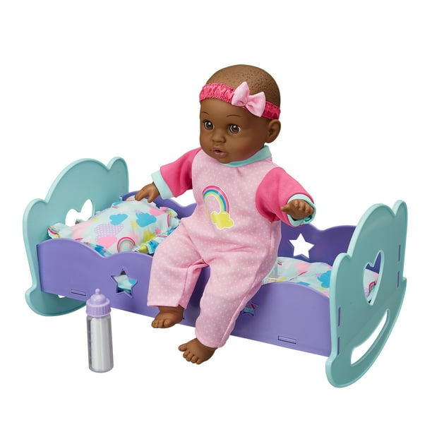 My Sweet Love 12" Baby Doll with Musical Rocking Crib, 3 Pieces, African American